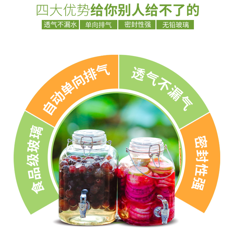 极速自动排气无铅酵素桶玻璃水果发酵桶瓶L孝素桶自酿葡萄酒密封