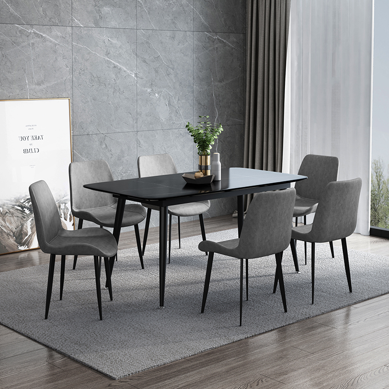 极速意式b现代简约长方形餐桌椅组合小户型北欧新品岩板餐厅家用