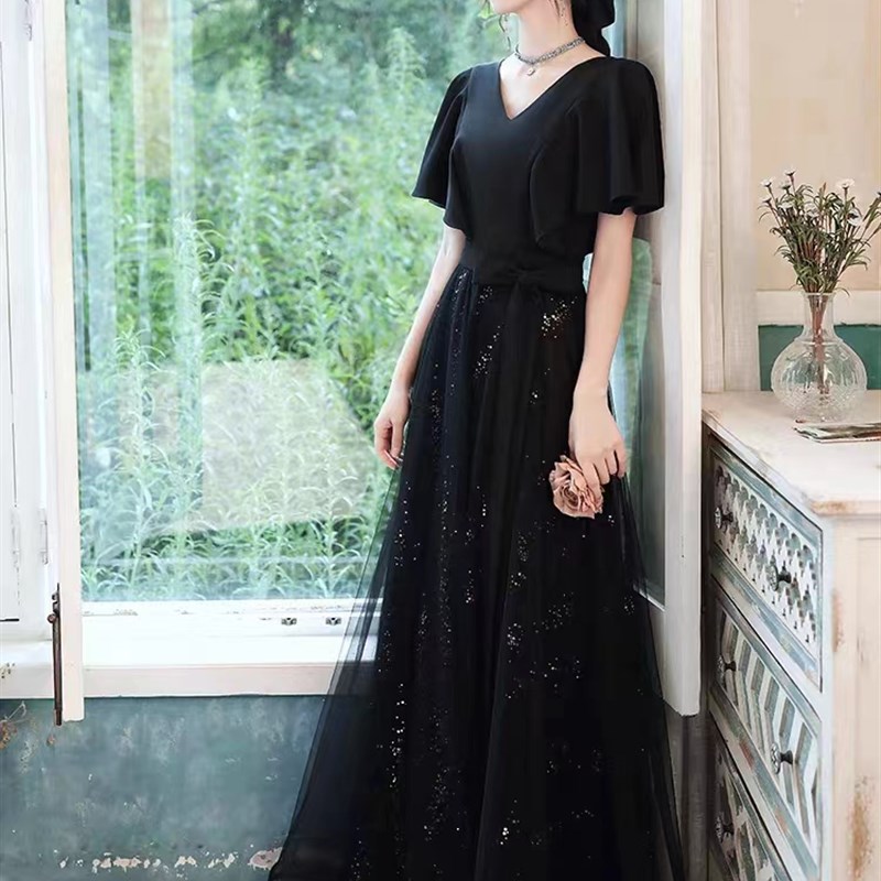 速发黑色晚礼服宴会2025新款气质成人礼长款小礼服裙女高级质感演