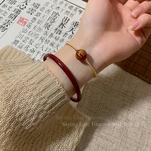 新品六字真h言新中式红玛瑙手镯女国风小众串珠手串轻奢精致