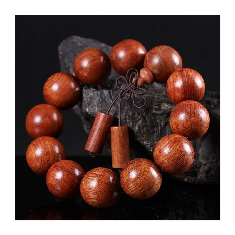 极速缅甸草花梨大果紫檀木男女款小孔时尚手N饰佛珠手串 小孔带花