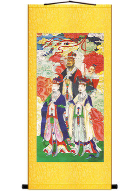 极速明清古画修复版 三官大帝北极四圣H图人物画 绢布卷轴挂画 装