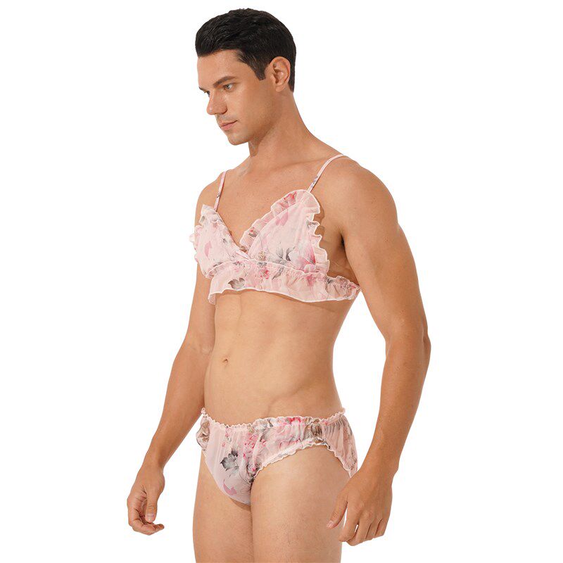 新品Men Printhing Sexy Lingerie Set Nightwear Adjustable Str