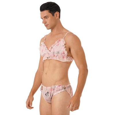 新品Men Printhing Sexy Lingerie Set Nightwear Adjustable Str