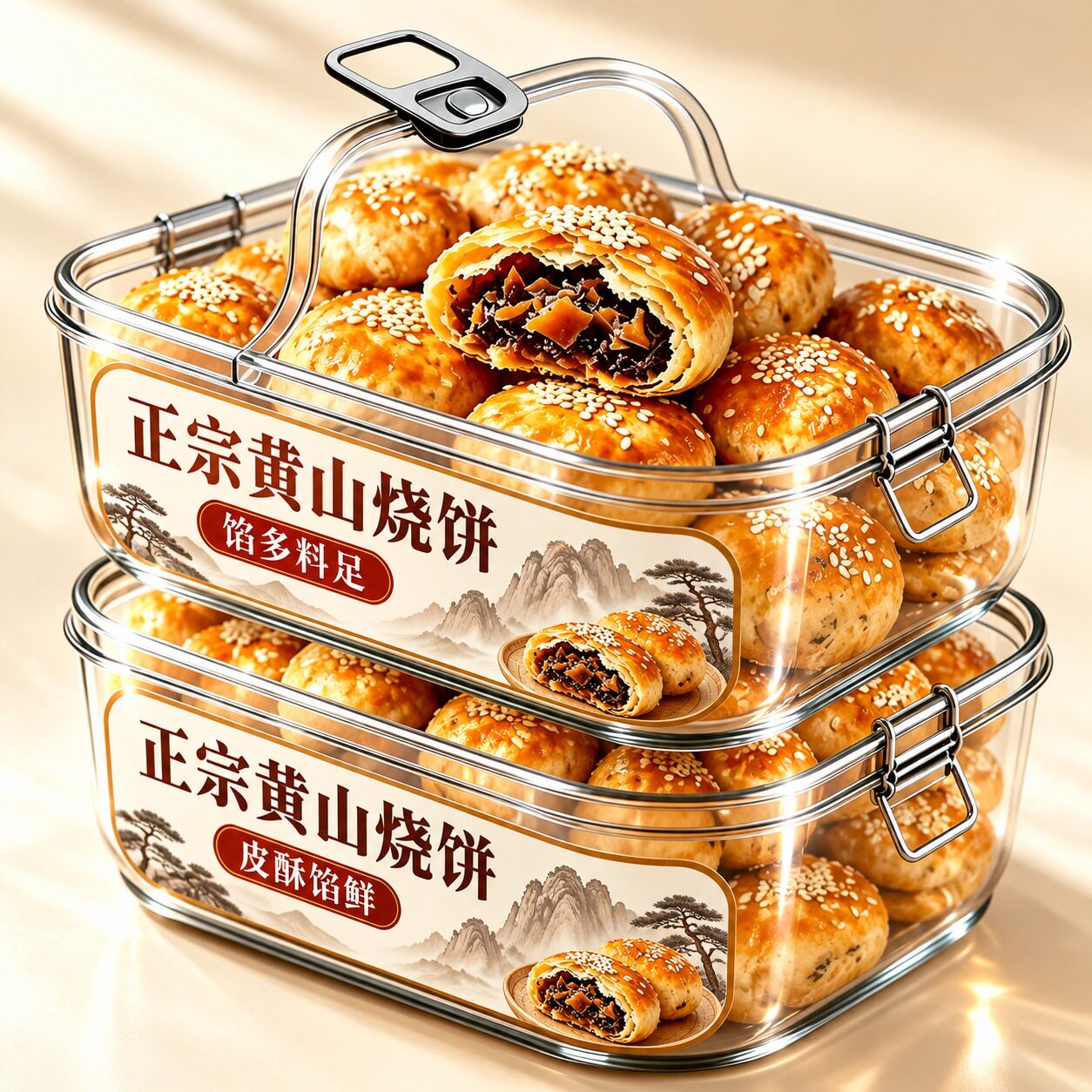 黄山烧饼安徽特产蟹壳梅干菜扣肉酥饼早餐饼干休闲零食糕点茶小吃