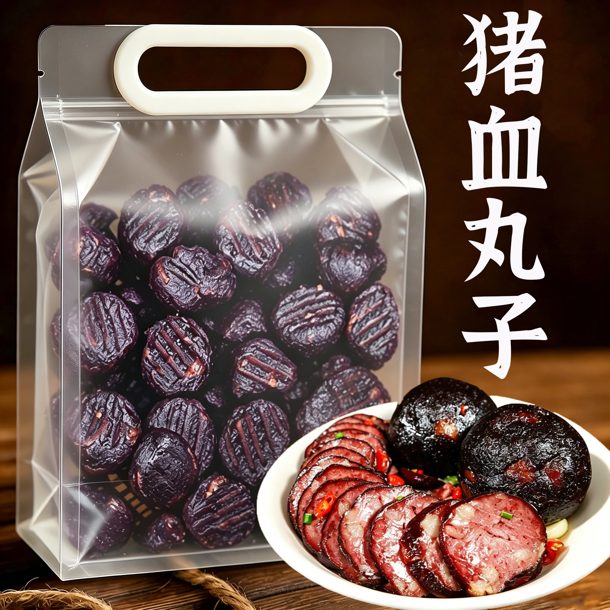 湖南邵阳特产柴火猪血丸子农家自制烟熏血粑圆子武冈卤豆腐香干