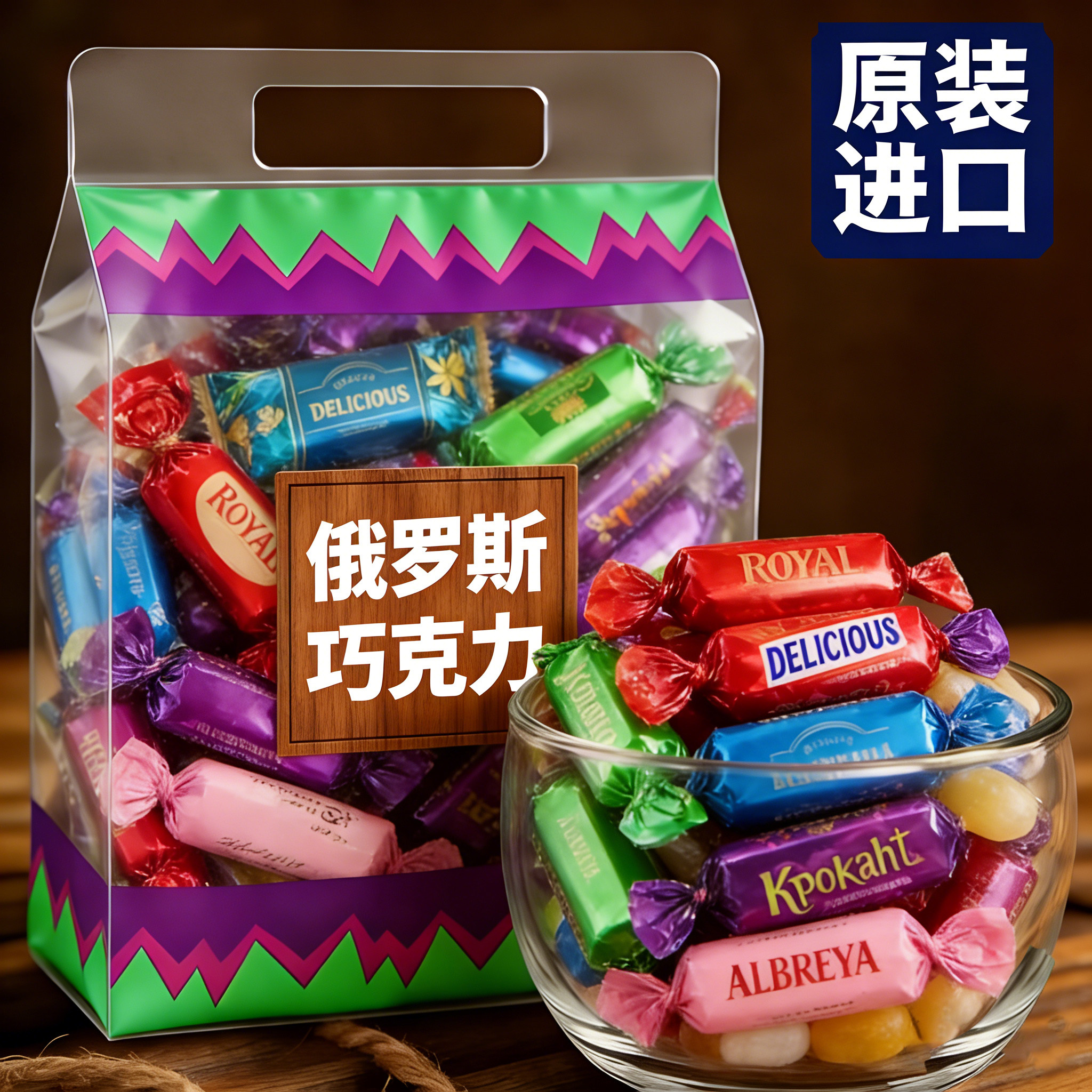 央妈推荐！俄罗斯巧克力混合糖果原装进口官方旗舰店紫皮糖包喜糖