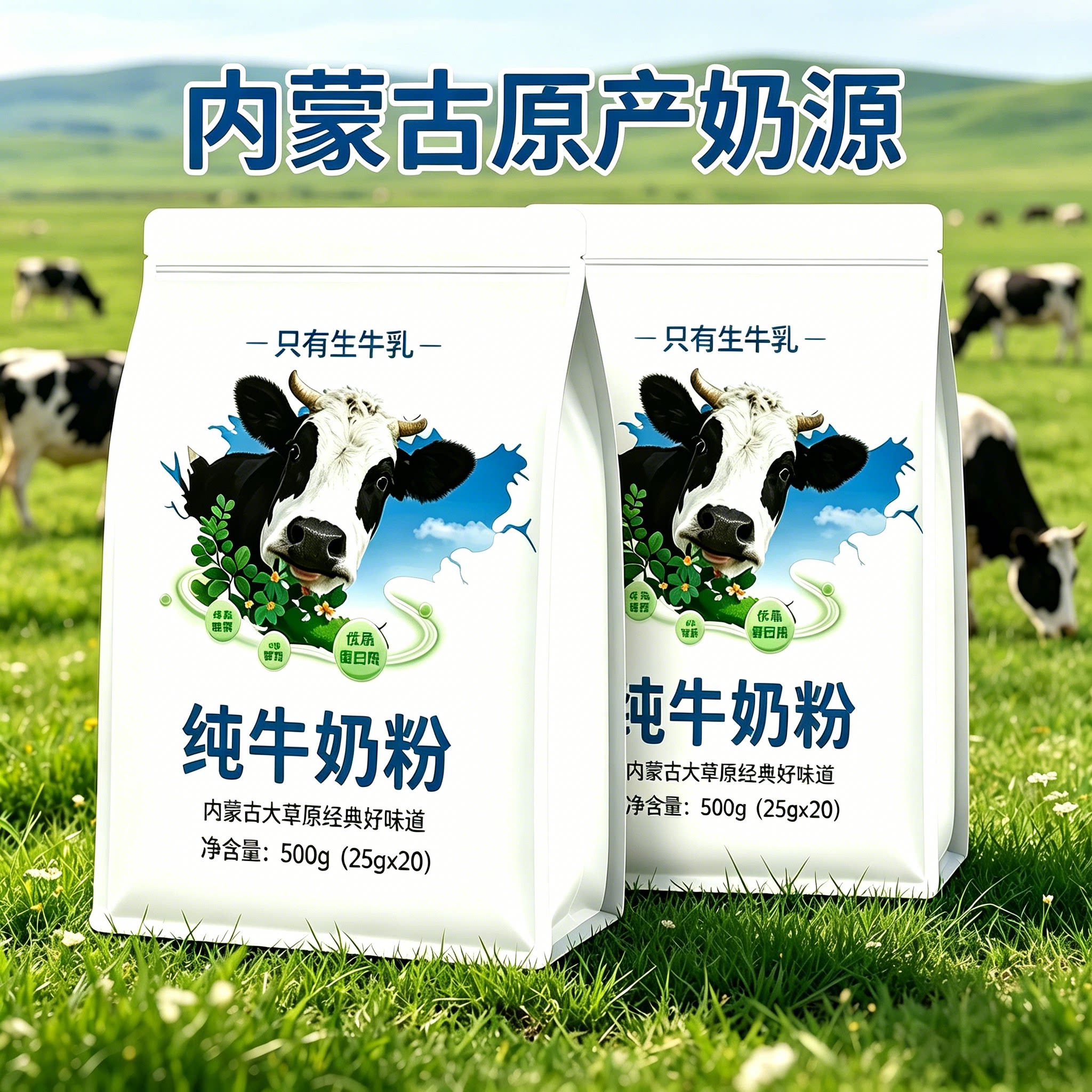 内蒙古纯牛奶粉全脂高钙高蛋白无蔗糖中老年儿童青年奶粉500g原产