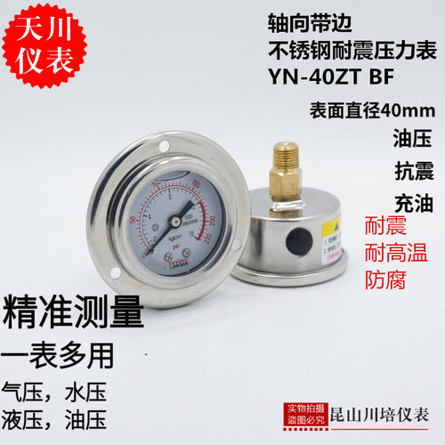 上海天川仪表YN-40ZTBF轴向带边耐震不锈钢压力表防震抗震耐高温