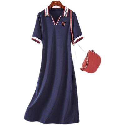 气质休闲百搭运动连衣裙女2025夏季新款polo领撞色修身显瘦长裙女