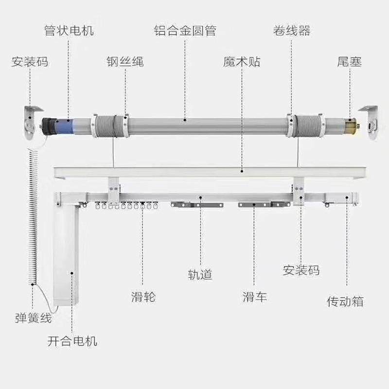 别墅电动升降窗帘自动家用轨道杆智能语音超高复式楼遥控上下开合