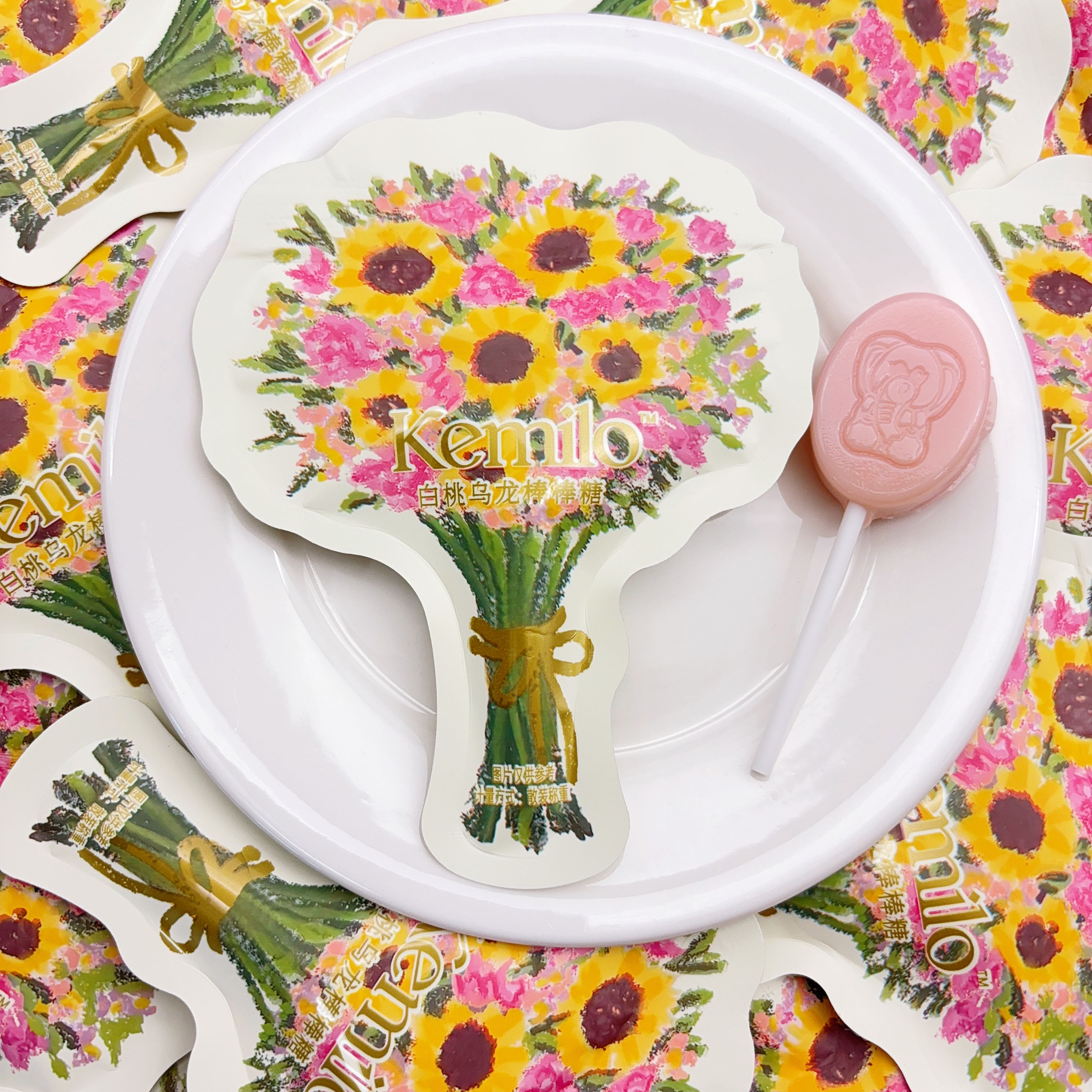 KEMILO花束造型白桃乌龙味棒棒糖高颜值创意喜糖网红糖果休闲零食