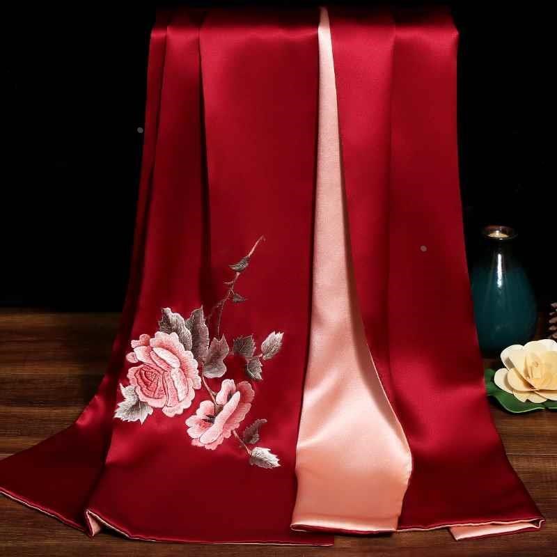 围巾丝巾女春秋百搭送礼r真丝桑蚕丝婚礼妈妈喜婆旗袍礼服外搭新