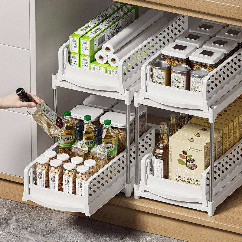 厨房收纳置物架抽拉式多层落地调料架夹缝整理架橱柜下水槽置物架,收纳整理,CD架,淘宝优惠券,粉丝福利购,淘宝优惠卷