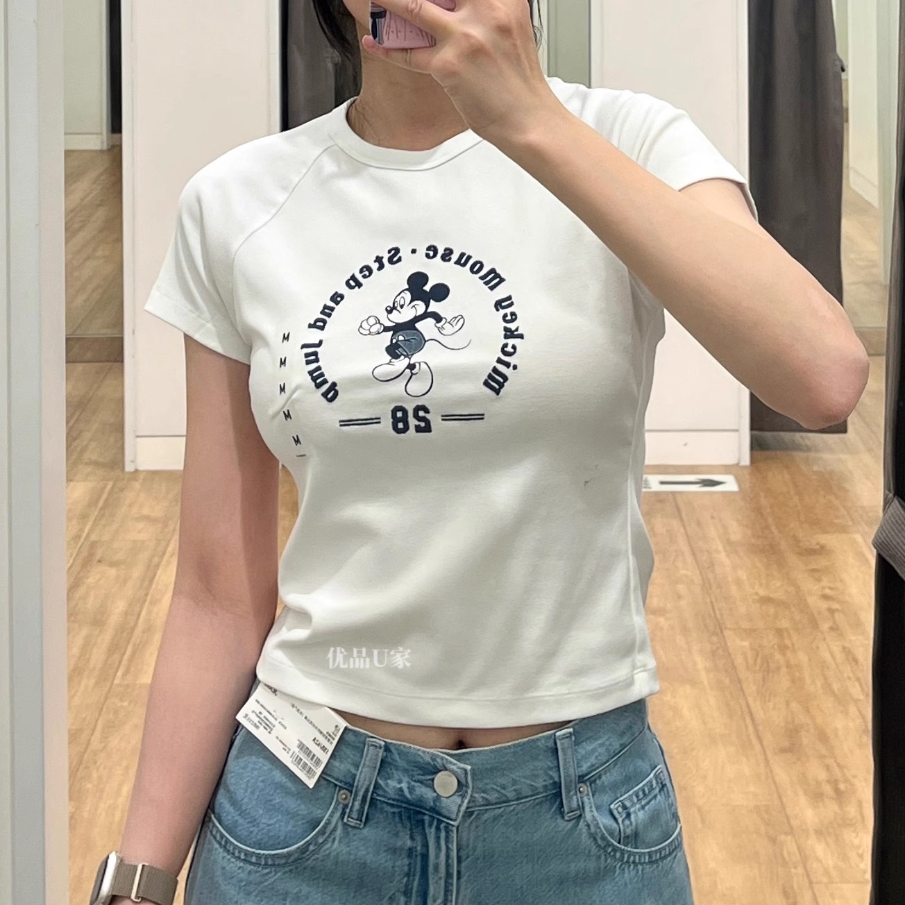 笑攸U米奇印花短袖bm辣妹风短T