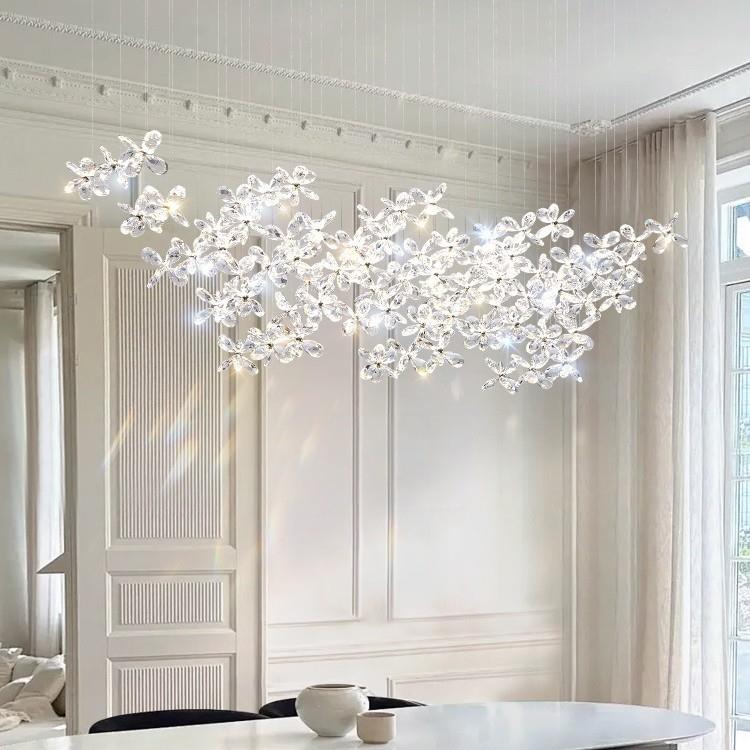 法式水晶餐吊灯家用餐厅灯轻奢现代咖啡厅吧台岛台饭厅餐桌吊线灯
