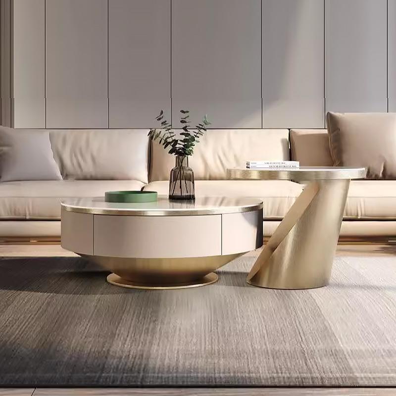 意式轻奢现代简约岩板茶几圆形大小组合带抽屉创意设计师客厅家用