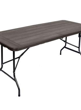 180*70cm灰色仿木纹折叠桌 6英尺户外折叠餐桌 钢塑仿木对折桌
