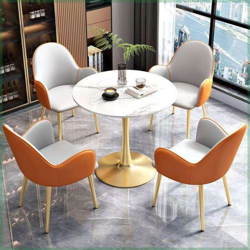 岩板洽谈桌椅组合猫爪皮椅商务接待桌小圆桌阳台休闲咖啡轻奢餐桌