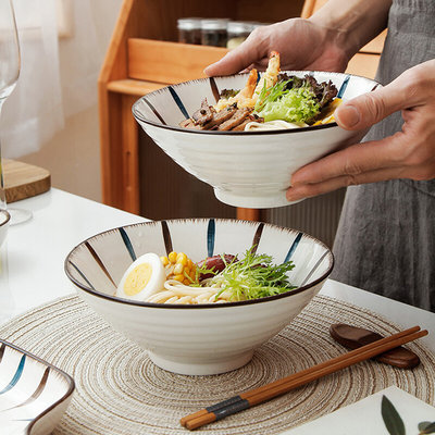 日式陶瓷面碗8寸大号斗笠拉面碗家用高颜值ins风2021新款餐具套装