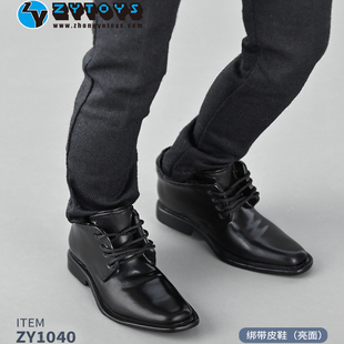 1/6兵人黑色男皮鞋西装 特六日月岛次造阿巳搪胶鞋子 ZY1040