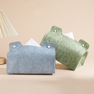 高颜值油画花朵轻奢复古纸巾盒车载家用客厅餐厅抽纸盒皮革纸巾袋