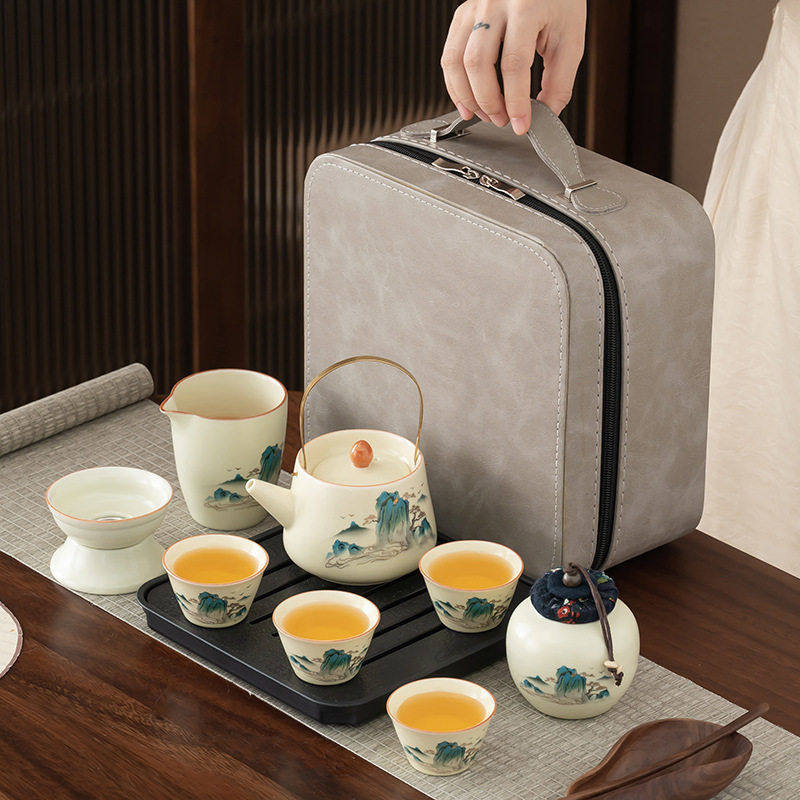 国潮汝窑锦绣山河户外旅行茶具小套装片级商务礼物定印纪念,餐饮具,旅行茶具,淘宝优惠券,粉丝福利购,淘宝优惠卷