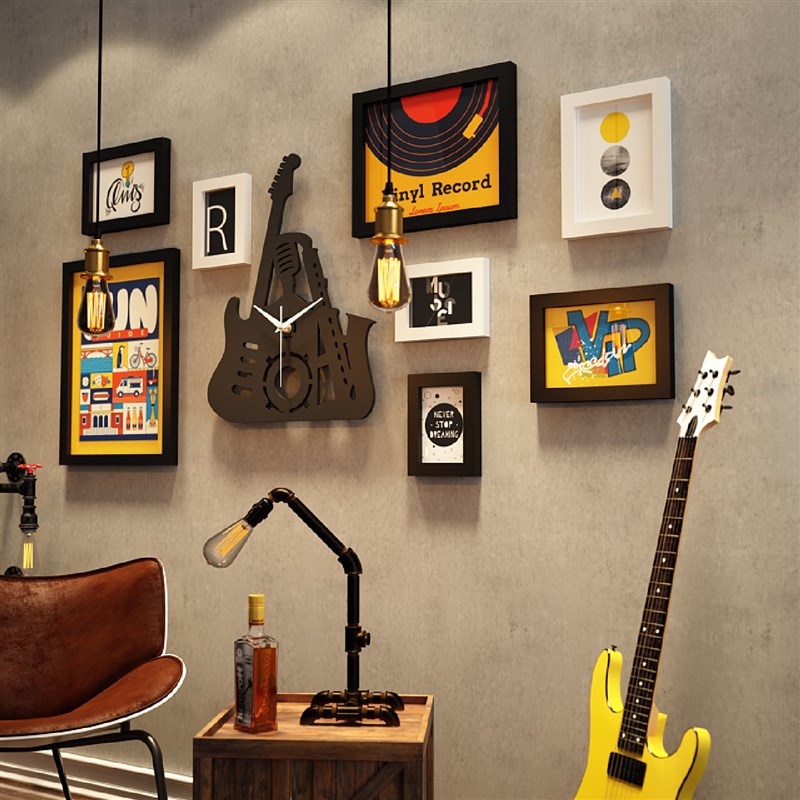 高分子7461覆古照片q墙酒吧装饰画 画商店相框组合能换相片真钟表