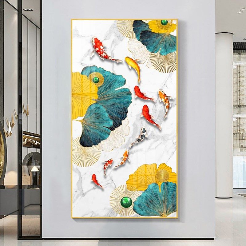 入户玄关装饰画九鱼图挂画u过道走廊壁画现代简约竖版墙壁画轻奢,家居饰品,现代装饰画,淘宝优惠券,粉丝福利购,淘宝优惠卷