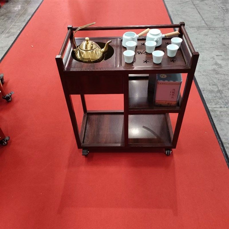 酒楼KTV不锈钢点心茶水车餐厅茶楼移动酒水泡茶车U带门柜服务推车