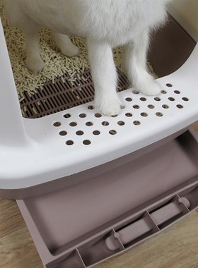 双层猫砂盆 大j号抽屉式减少带出防溅全封闭松木猫砂盆猫厕所