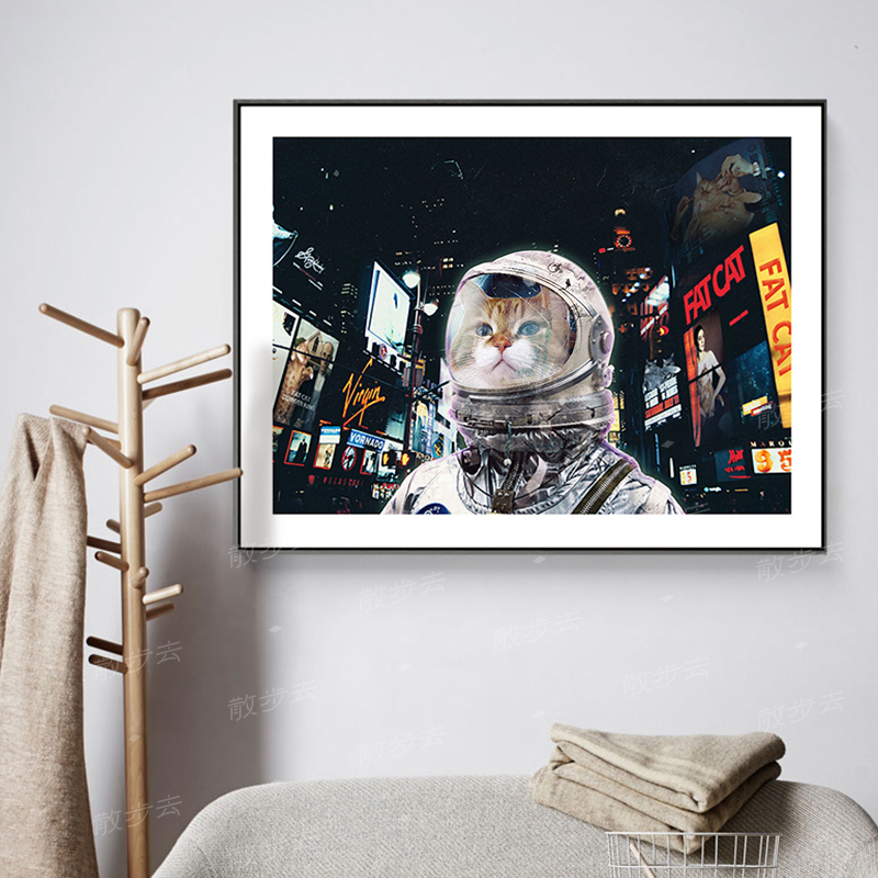 星球橘猫咪宇航员艺术装饰画客餐厅卧室太P空科技儿童房挂书房图片