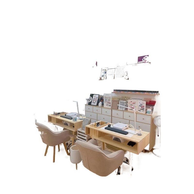 实木美甲桌网红日式美甲店桌子小型一人内M嵌美甲桌椅套装美甲台