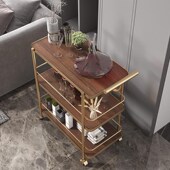 欧式 酒水车轻奢金色置物架酒店多功能三层手推P车餐厅家用餐车铁