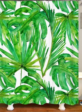 Green Tropical Plants Fabric SBhower Curtains Bathroom Polye