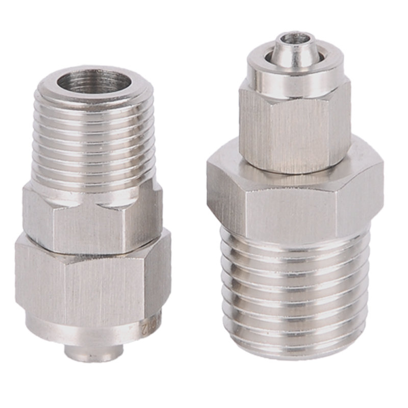 304不锈钢快拧接头 高压直v通终端锁母式PU四氟软塑料尼龙PE管快