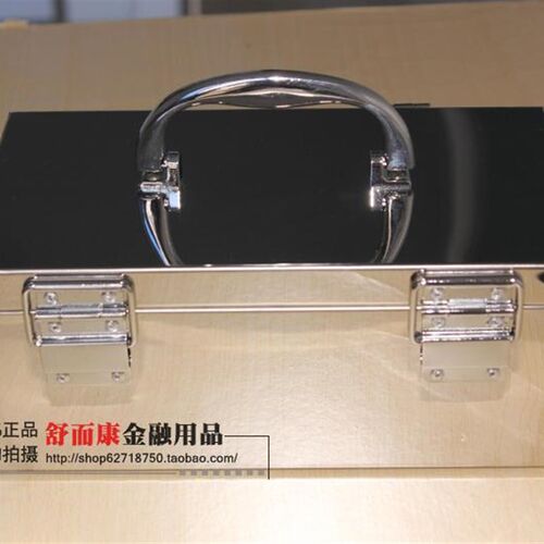 镜面不锈钢支票箱密码锁挂锁印章盒大号凭证收纳纯色放钱箱子金属