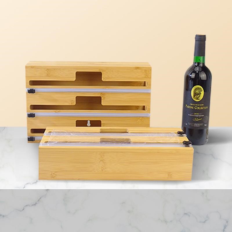 现货竹制锡箔纸切割盒两层三层抽屉式切M割器木质保鲜膜收纳盒