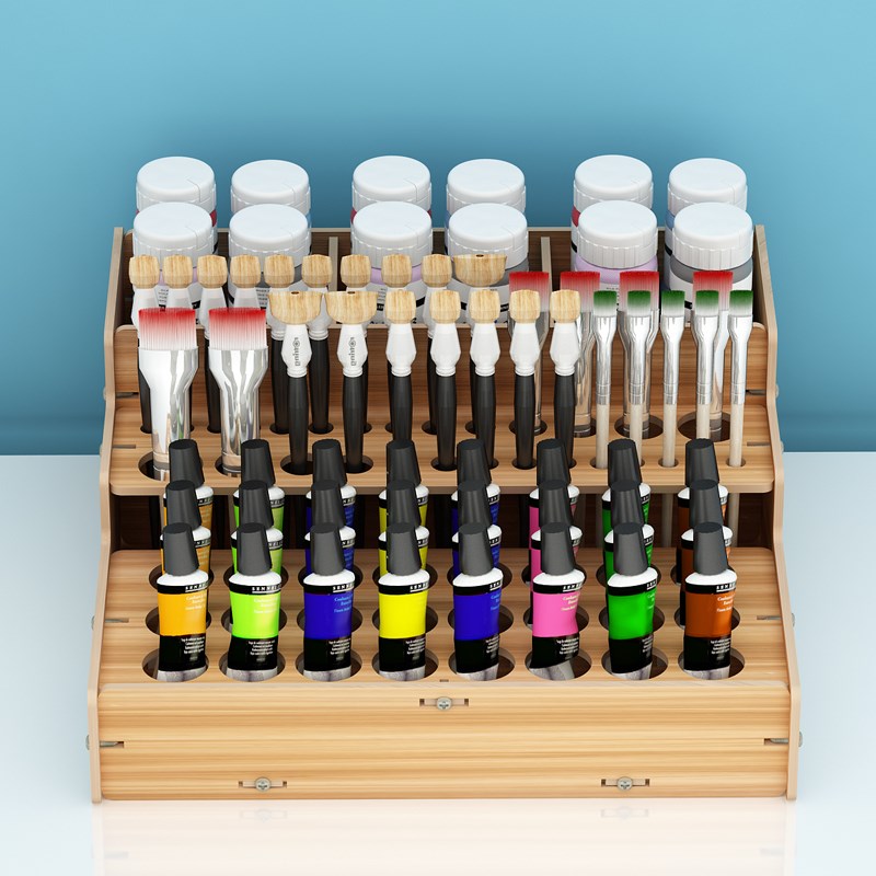 多功能颜料画笔工具架原木色绘画工具收纳盒文具展示架美工储物盒