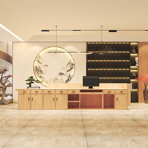 新中式收银台吧台酒店会所前台桌接待台养生馆民宿足浴采耳店茶楼