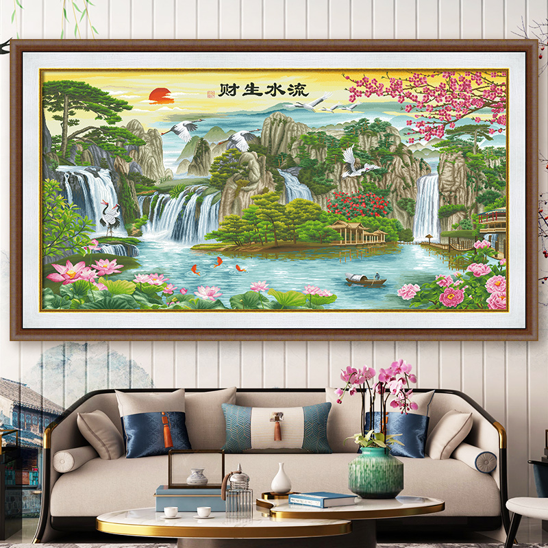 ks流水生财十字绣202t0新款客厅卧室大幅古典名画满绣大气自己绣