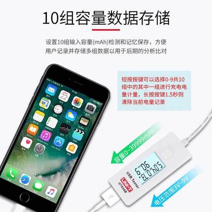 利德USB测试仪手机充电器电压电流测表UT658电源容量功率检测*