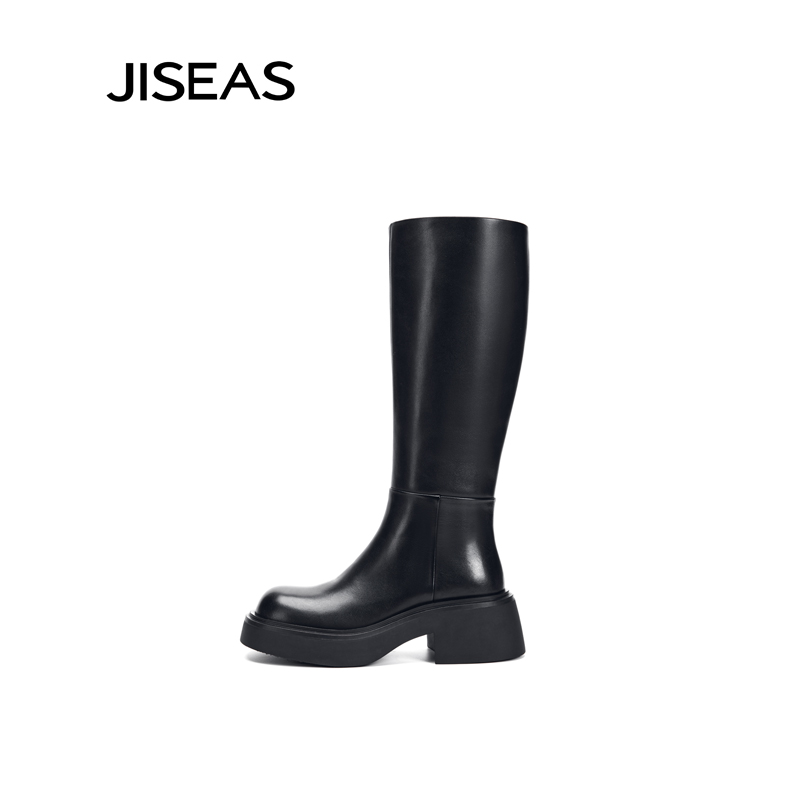 新款真皮厚底增高长靴