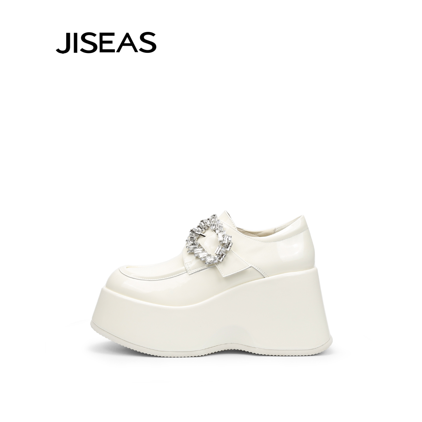 真皮水钻扣厚底乐福鞋女