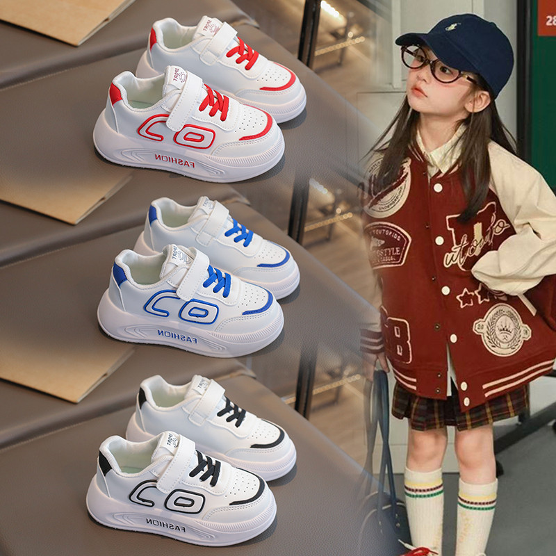 真皮女童春秋透气防滑小白鞋