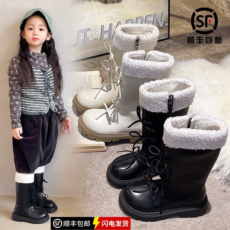 真皮女童马丁靴冬季新款加绒儿童中筒靴洋气女宝公主皮靴保暖长靴