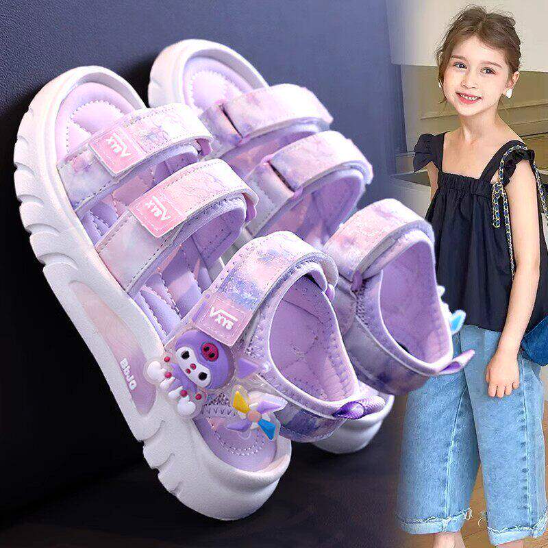 真皮女童凉鞋2026夏季新款时尚洋气户外运动沙滩鞋魔术贴露趾凉鞋