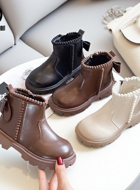 女童靴子儿童公主马丁靴秋冬新款洋气女宝短皮靴女孩加绒软底单靴