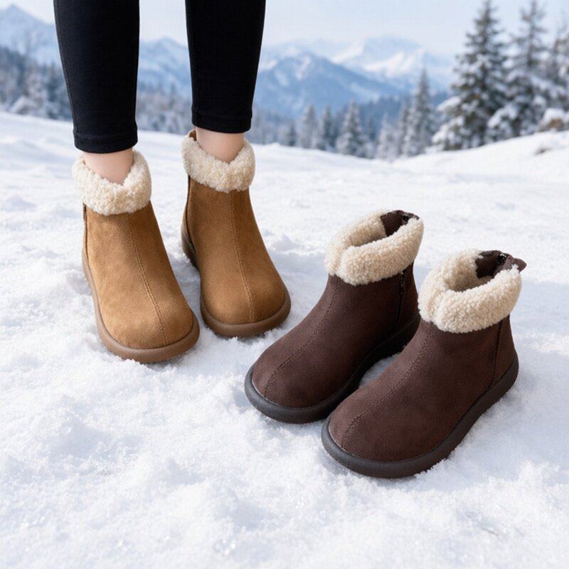 女童真皮加绒防滑雪地靴