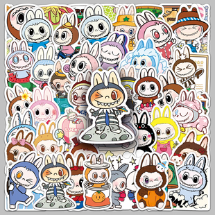 100张拉布布Labubu卡哇伊贴纸The Monsters小精灵卡通防水装饰笔记本手机壳手账咕卡套装文具保温杯头盔贴纸